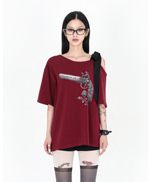 DARLING, YOU'RE BAD（ダーリンユーアーバッド）の「RIBBON ROSE PISTOL TEE #WINE（Tシャツ/カットソー）」