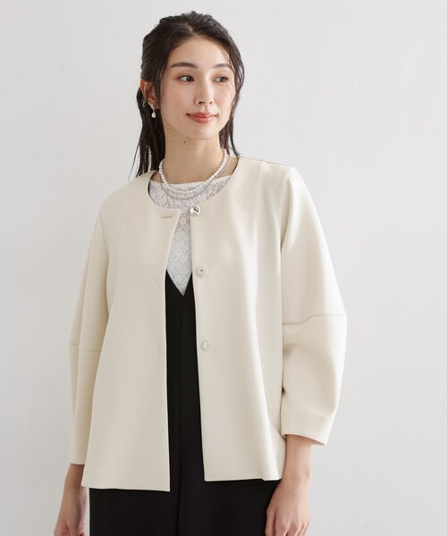 THE SHOP TK (ザ ショップ ティーケー )の「【通勤・セレモニー】ノーカラーダンボールジャケット(ノーカラージャケット・レディース・アイボリー/ネイビー・12/13)」の6枚目の写真