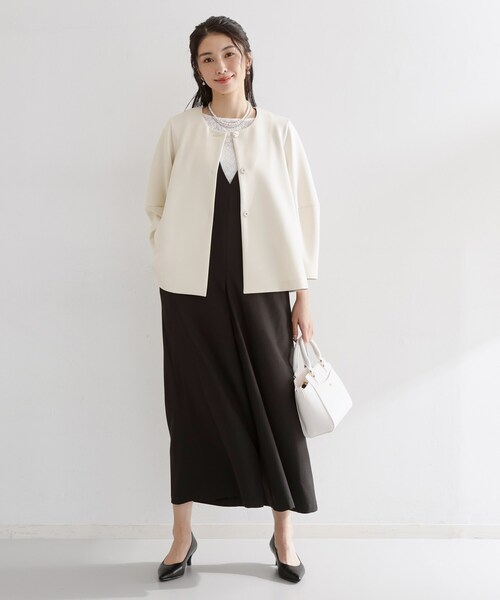 THE SHOP TK (ザ ショップ ティーケー )の「【通勤・セレモニー】ノーカラーダンボールジャケット(ノーカラージャケット・レディース・アイボリー/ネイビー・12/13)」の8枚目の写真