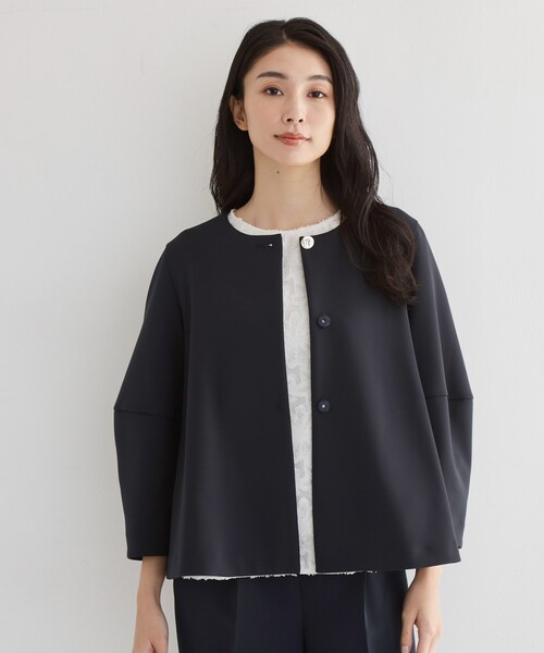 THE SHOP TK (ザ ショップ ティーケー )の「【通勤・セレモニー】ノーカラーダンボールジャケット(ノーカラージャケット・レディース・アイボリー/ネイビー・12/13)」の10枚目の写真