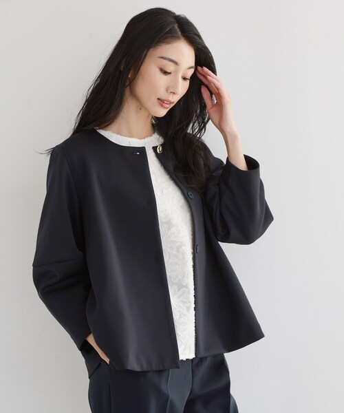 THE SHOP TK (ザ ショップ ティーケー )の「【通勤・セレモニー】ノーカラーダンボールジャケット(ノーカラージャケット・レディース・アイボリー/ネイビー・12/13)」の11枚目の写真