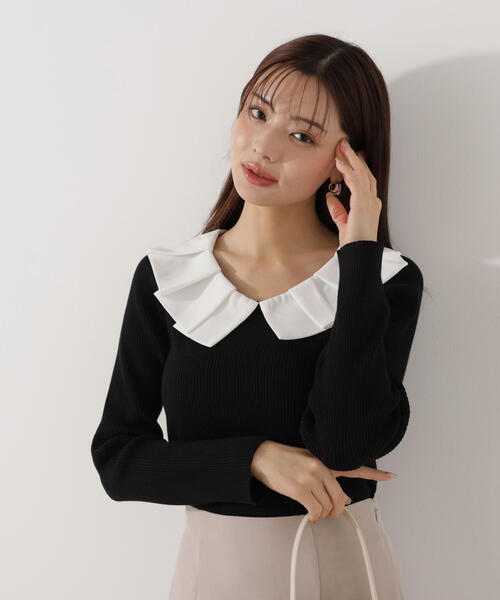 PROPORTION BODY DRESSING(プロポーションボディドレッシング)の「ラッフルカラーニットトップス / 1216170100(ニット/セーター・レディース・ピンク/ブラック/グレー・FREE)」の22枚目の写真