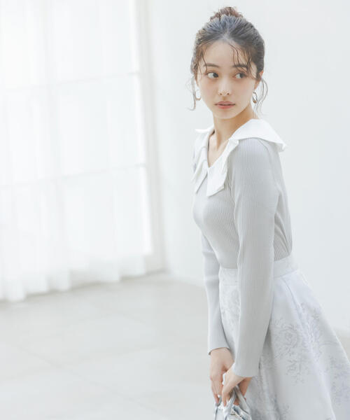 PROPORTION BODY DRESSING(プロポーションボディドレッシング)の「ラッフルカラーニットトップス / 1216170100(ニット/セーター・レディース・ピンク/ブラック/グレー・FREE)」の18枚目の写真