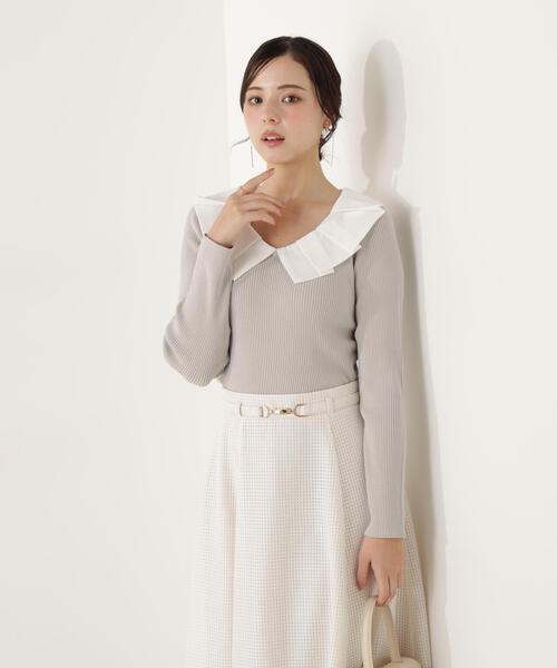 PROPORTION BODY DRESSING(プロポーションボディドレッシング)の「ラッフルカラーニットトップス / 1216170100(ニット/セーター・レディース・ピンク/ブラック/グレー・FREE)」の16枚目の写真