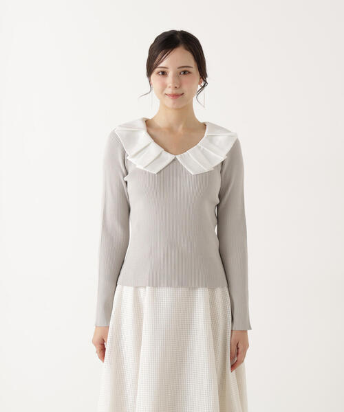PROPORTION BODY DRESSING(プロポーションボディドレッシング)の「ラッフルカラーニットトップス / 1216170100(ニット/セーター・レディース・ピンク/ブラック/グレー・FREE)」の9枚目の写真