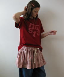 Check layered skirt, red