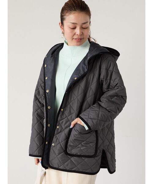 Lugnoncure（ルノンキュール）の「撥水フード付きスナップボタンリラックスキルトジャケット（その他アウター・レディース・チャコールグレー/ブラック/ベージュ・F）」の2枚目の写真