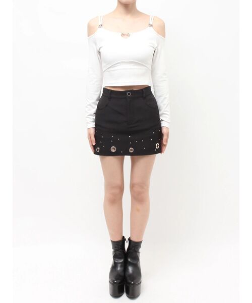 GYDA（ジェイダ）の「bijouハトメスカートライクショートパンツ（スカート・レディース・ブラック/オフホワイト・FREE）」の21枚目の写真