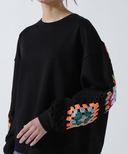 DISCOVERED(ディスカバード)の「DISCOVERED(ディスカバード) 別注 CROCHET SLEEVE SWEAT(ニット/セーター・レディース・ホワイト/ブラック・F)」の13枚目の写真