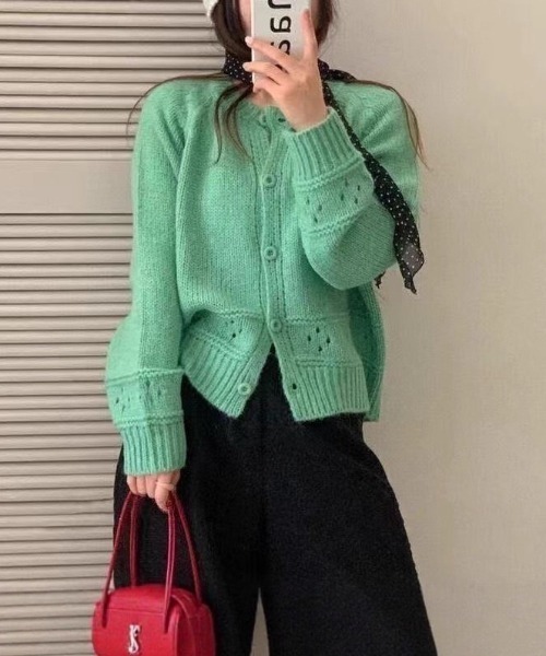 gossip!ロサンゼルス(ゴシップロサンゼルス)の「レディース 韓国風 ニット ゆったりカジュアルカーディガン 日常&シンプル(カーディガン/ボレロ・レディース・ブルー/グリーン/オフホワイト・FREE)」の1枚目の写真