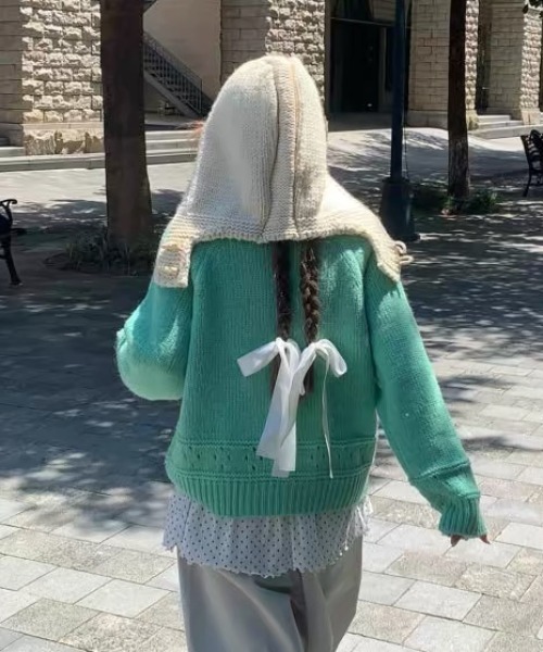 gossip!ロサンゼルス(ゴシップロサンゼルス)の「レディース 韓国風 ニット ゆったりカジュアルカーディガン 日常&シンプル(カーディガン/ボレロ・レディース・ブルー/グリーン/オフホワイト・FREE)」の7枚目の写真