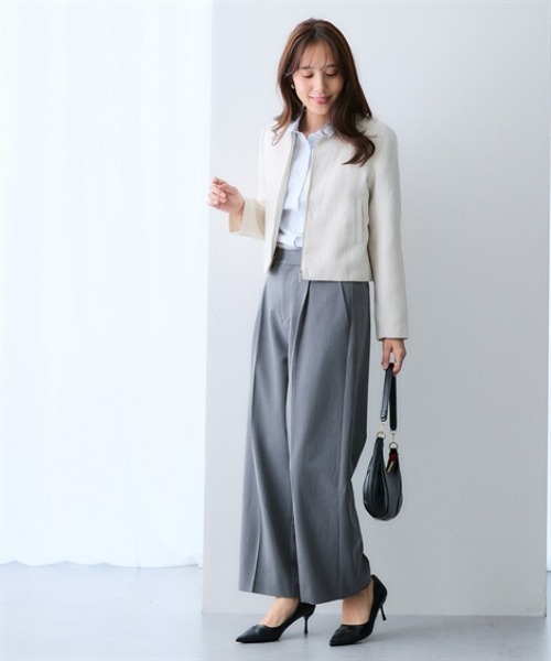 7days Life Styling（セブンデイズライフスタイリング）の「ノーカラーツイードジャケット（カバーオール・レディース・アイボリー/グレー・3L/LL/L/M）」の16枚目の写真