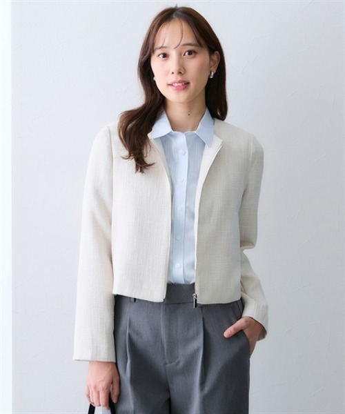 7days Life Styling（セブンデイズライフスタイリング）の「ノーカラーツイードジャケット（カバーオール・レディース・アイボリー/グレー・3L/LL/L/M）」の17枚目の写真