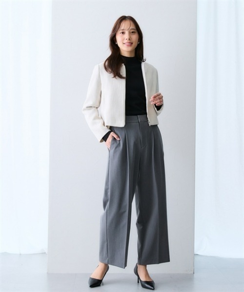 7days Life Styling（セブンデイズライフスタイリング）の「ノーカラーツイードジャケット（カバーオール・レディース・アイボリー/グレー・3L/LL/L/M）」の4枚目の写真