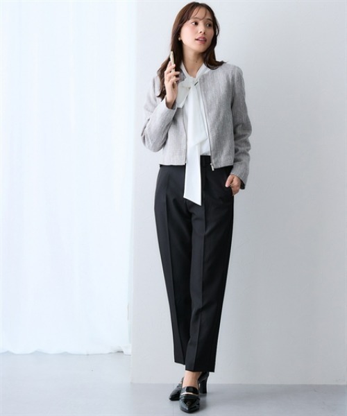 7days Life Styling（セブンデイズライフスタイリング）の「ノーカラーツイードジャケット（カバーオール・レディース・アイボリー/グレー・3L/LL/L/M）」の5枚目の写真