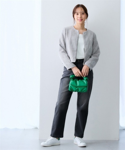 7days Life Styling（セブンデイズライフスタイリング）の「ノーカラーツイードジャケット（カバーオール・レディース・アイボリー/グレー・3L/LL/L/M）」の7枚目の写真