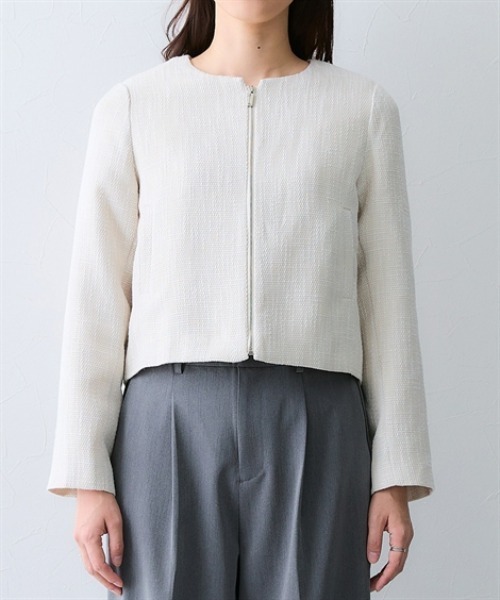 7days Life Styling（セブンデイズライフスタイリング）の「ノーカラーツイードジャケット（カバーオール・レディース・アイボリー/グレー・3L/LL/L/M）」の8枚目の写真