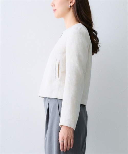 7days Life Styling（セブンデイズライフスタイリング）の「ノーカラーツイードジャケット（カバーオール・レディース・アイボリー/グレー・3L/LL/L/M）」の9枚目の写真