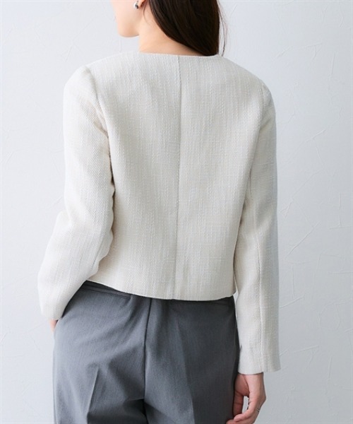 7days Life Styling（セブンデイズライフスタイリング）の「ノーカラーツイードジャケット（カバーオール・レディース・アイボリー/グレー・3L/LL/L/M）」の10枚目の写真