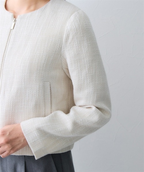 7days Life Styling（セブンデイズライフスタイリング）の「ノーカラーツイードジャケット（カバーオール・レディース・アイボリー/グレー・3L/LL/L/M）」の12枚目の写真