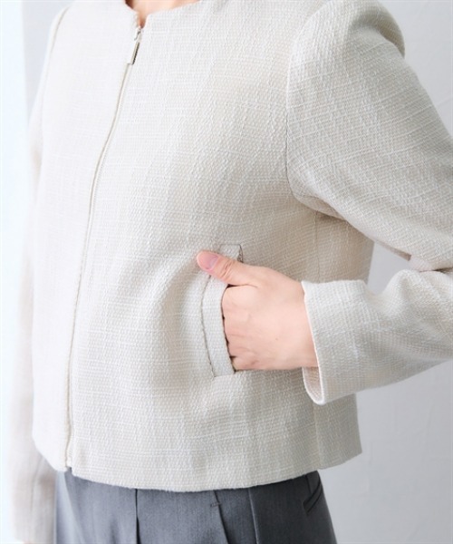 7days Life Styling（セブンデイズライフスタイリング）の「ノーカラーツイードジャケット（カバーオール・レディース・アイボリー/グレー・3L/LL/L/M）」の13枚目の写真