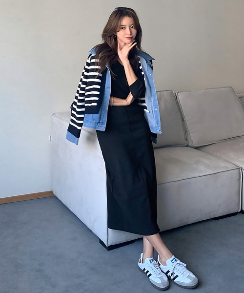 inst.ALL(インストール)の「春も使える!デニムドッキングニットカーディガン(カーディガン/ボレロ・レディース・ブラック×ホワイト/ブラック・M)」の15枚目の写真
