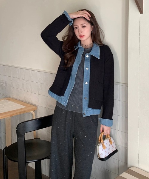 inst.ALL(インストール)の「春も使える!デニムドッキングニットカーディガン(カーディガン/ボレロ・レディース・ブラック×ホワイト/ブラック・M)」の18枚目の写真