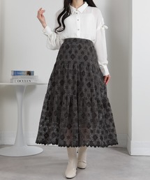 ラッセル花柄 ティアードロングスカート