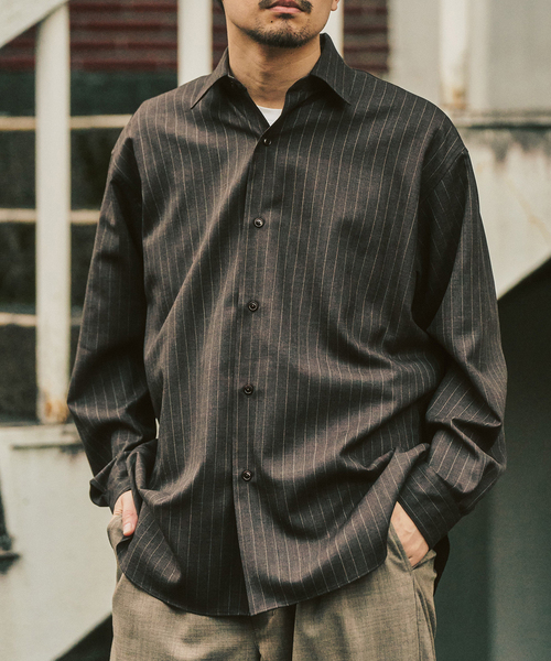 417 EDIFICE（フォーワンセブンエディフィス）の「【LE JAPON ATELIER】 Akita レギュラーウールシャツ（シャツ/ブラウス・メンズ・チャコールグレー/ブラウン/チョコ/ブラック・LARGE/MEDIUM/SMALL）」の3枚目の写真