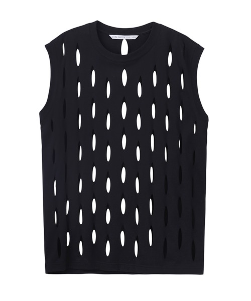 JOHN LAWRENCE SULLIVAN(ジョンローレンスサリバン)の「SLASHED JERSEY SLEEVELESS TOP(Tシャツ/カットソー・メンズ・ブラック・SMALL/MEDIUM)」の1枚目の写真
