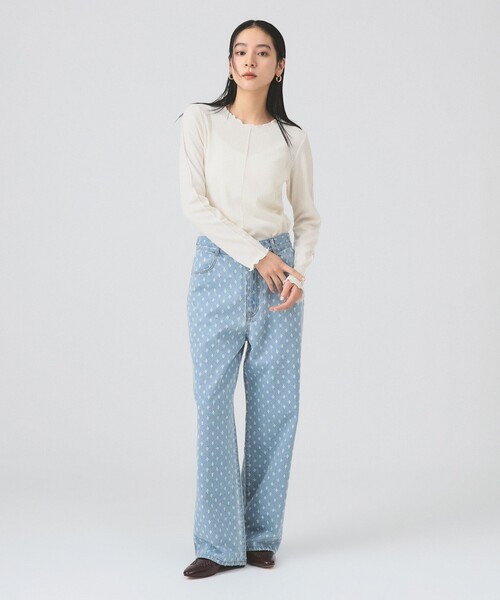 Ray BEAMS（レイビームス）の「ジャカード デニム ストレート パンツ（デニムパンツ・レディース・ブルー/グレー・0/1）」の8枚目の写真