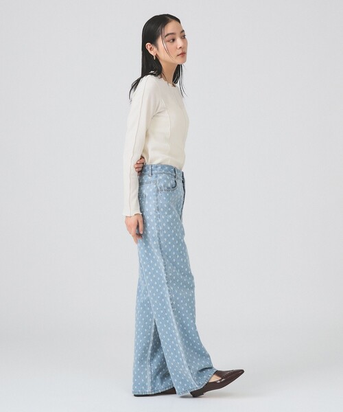 Ray BEAMS（レイビームス）の「ジャカード デニム ストレート パンツ（デニムパンツ・レディース・ブルー/グレー・0/1）」の9枚目の写真