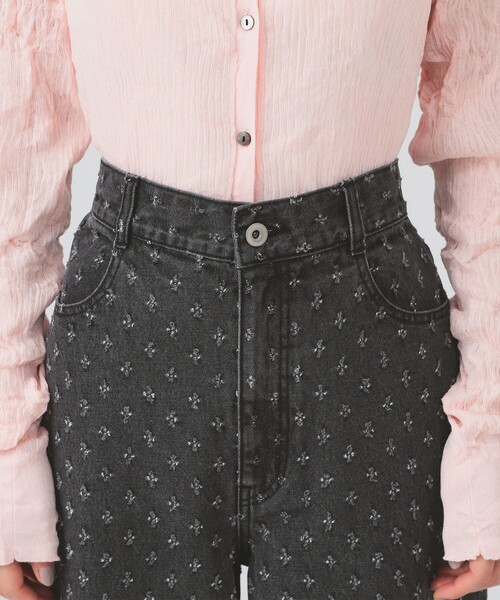 Ray BEAMS（レイビームス）の「ジャカード デニム ストレート パンツ（デニムパンツ・レディース・ブルー/グレー・0/1）」の4枚目の写真