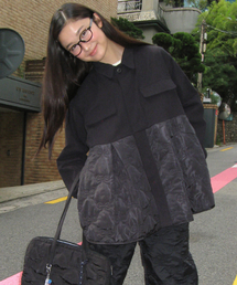 RONRON（ロンロン）の「RIBBON QUILTED FRILL FIELD JACKET BLACK（ムートンコート）」