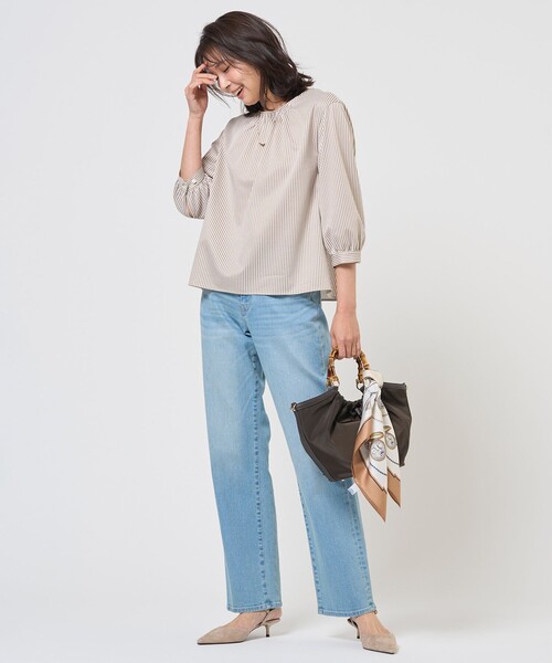J.PRESS(ジェイプレス)の「ストライプジャカード ラウンドネック カットソー(Tシャツ/カットソー・レディース・スカイブルー系1/ネイビー系1/黄土色系1・LARGE/MEDIUM)」の9枚目の写真