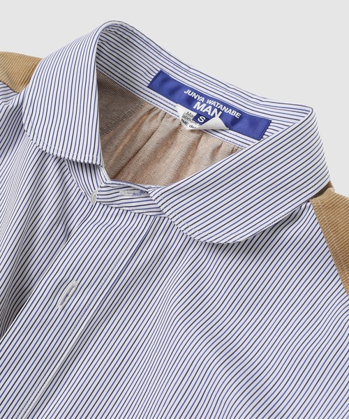 ジュン ヤワタナベ フレアー袖シャツ S セール】COTTON STRIPE × COTTON FLANNEL SHIRT（シャツ/ブラウス