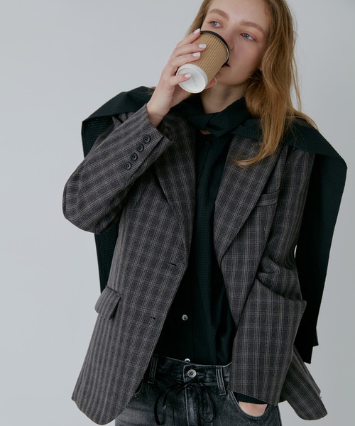 LE CIEL BLEU（ルシェルブルー）の「オーバーサイズプレイドジャケット / Oversized Plaid Jacket（テーラードジャケット・レディース・ベージュ/ブラウン・34/36）」の3枚目の写真