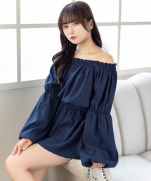 CLEAR BASIC（クリアベーシック）の「肩パール2way袖バルーンチュニック[着回し力抜群 ガーリー チェック柄]（チュニック）」