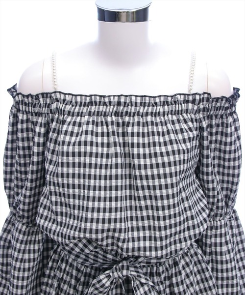 CLEAR BASIC（クリアベーシック）の「肩パール2way袖バルーンチュニック[着回し力抜群 ガーリー チェック柄]≪新作≫（チュニック・レディース・イエロー/ネイビー/ブラック系その他・F）」の17枚目の写真