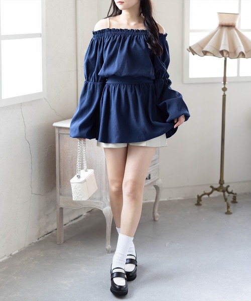 CLEAR BASIC（クリアベーシック）の「肩パール2way袖バルーンチュニック[着回し力抜群 ガーリー チェック柄]≪新作≫（チュニック・レディース・イエロー/ネイビー/ブラック系その他・F）」の10枚目の写真