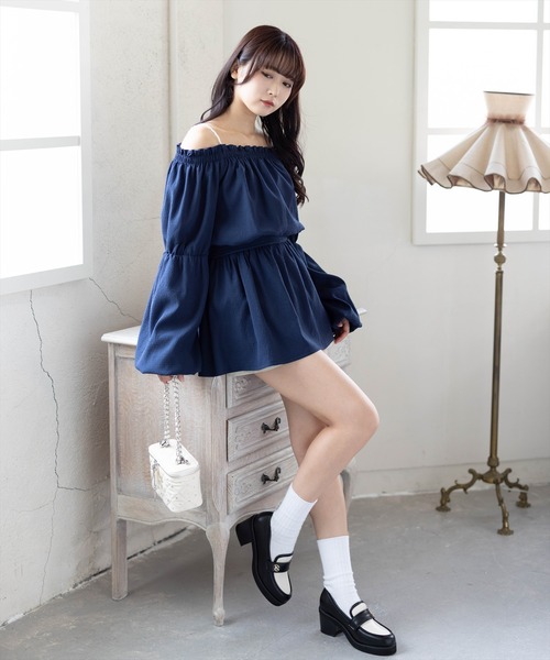 CLEAR BASIC（クリアベーシック）の「肩パール2way袖バルーンチュニック[着回し力抜群 ガーリー チェック柄]≪新作≫（チュニック・レディース・イエロー/ネイビー/ブラック系その他・F）」の9枚目の写真