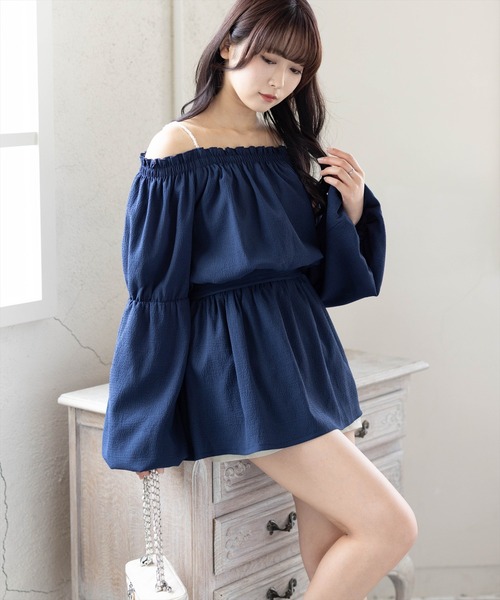 CLEAR BASIC（クリアベーシック）の「肩パール2way袖バルーンチュニック[着回し力抜群 ガーリー チェック柄]≪新作≫（チュニック・レディース・イエロー/ネイビー/ブラック系その他・F）」の8枚目の写真