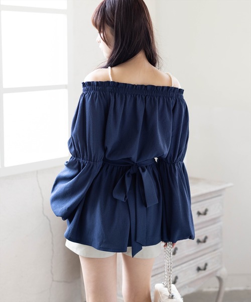 CLEAR BASIC（クリアベーシック）の「肩パール2way袖バルーンチュニック[着回し力抜群 ガーリー チェック柄]≪新作≫（チュニック・レディース・イエロー/ネイビー/ブラック系その他・F）」の6枚目の写真