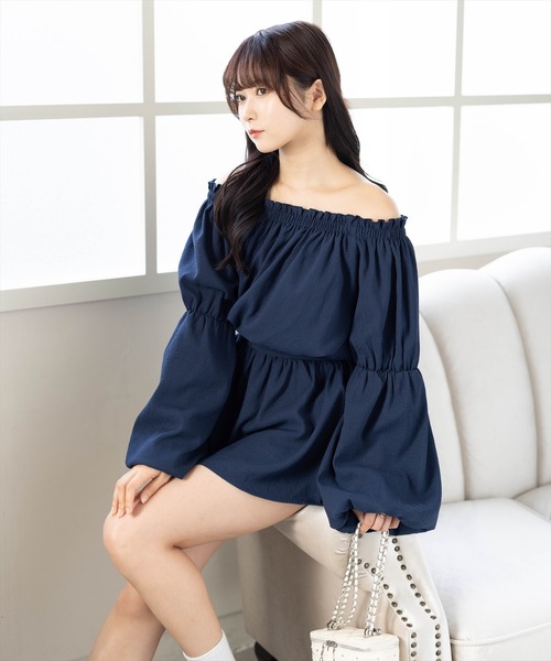 CLEAR BASIC（クリアベーシック）の「肩パール2way袖バルーンチュニック[着回し力抜群 ガーリー チェック柄]≪新作≫（チュニック・レディース・イエロー/ネイビー/ブラック系その他・F）」の4枚目の写真