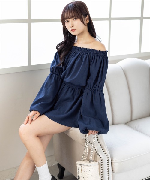 CLEAR BASIC（クリアベーシック）の「肩パール2way袖バルーンチュニック[着回し力抜群 ガーリー チェック柄]≪新作≫（チュニック・レディース・イエロー/ネイビー/ブラック系その他・F）」の5枚目の写真