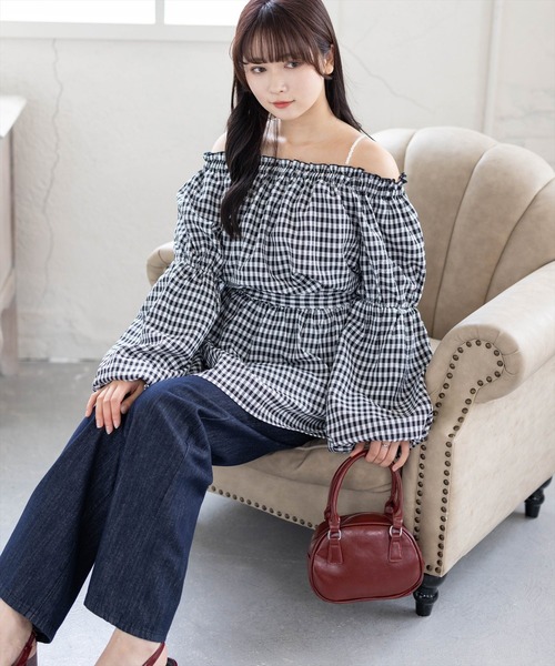 CLEAR BASIC（クリアベーシック）の「肩パール2way袖バルーンチュニック[着回し力抜群 ガーリー チェック柄]≪新作≫（チュニック・レディース・イエロー/ネイビー/ブラック系その他・F）」の12枚目の写真