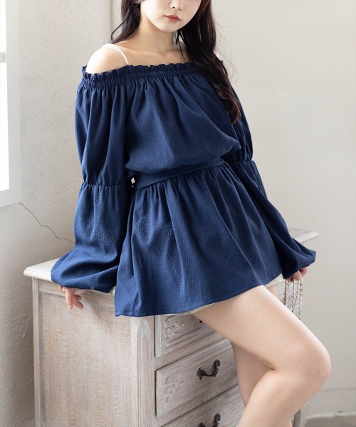 CLEAR BASIC（クリアベーシック）の「肩パール2way袖バルーンチュニック[着回し力抜群 ガーリー チェック柄]≪新作≫（チュニック・レディース・イエロー/ネイビー/ブラック系その他・F）」の7枚目の写真