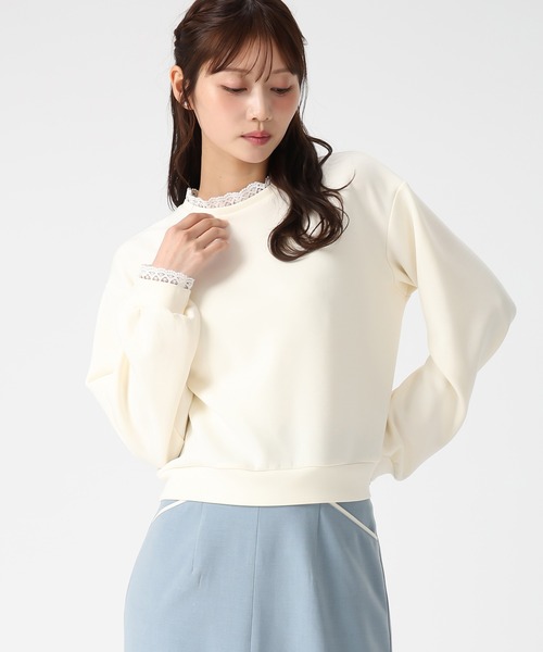 MISCH MASCH（ミッシュマッシュ）の「2026春夏新作 レーストリミングスウェットトップス（Tシャツ/カットソー・レディース・ホワイト/イエロー/ネイビー・ﾌﾘ-）」の3枚目の写真