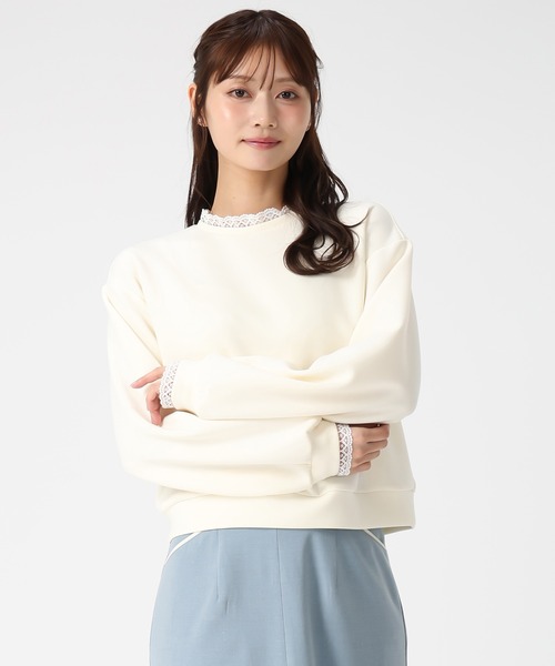 MISCH MASCH（ミッシュマッシュ）の「2026春夏新作 レーストリミングスウェットトップス（Tシャツ/カットソー・レディース・ホワイト/イエロー/ネイビー・ﾌﾘ-）」の6枚目の写真