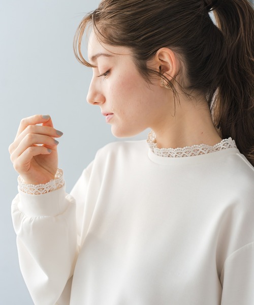 MISCH MASCH（ミッシュマッシュ）の「2026春夏新作 レーストリミングスウェットトップス（Tシャツ/カットソー・レディース・ホワイト/イエロー/ネイビー・ﾌﾘ-）」の4枚目の写真